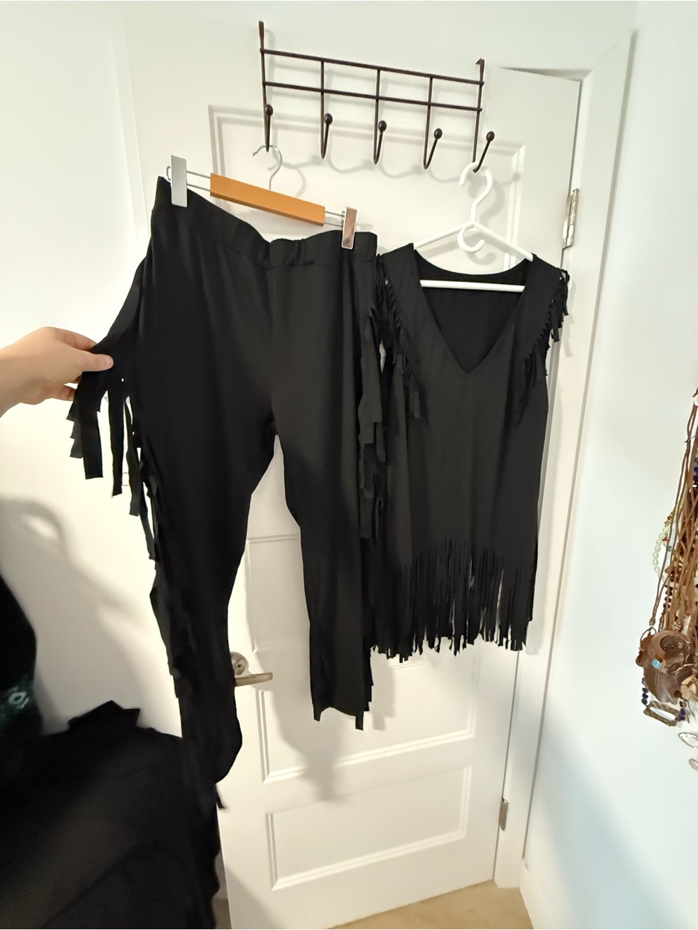 Women’s Black Fringe Pants & Top Set XL Top & Legging New